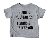 Camo And Bucks Fishing And Trucks Shirt Funny Cute Boy Clothes Kids Birthday Clothing